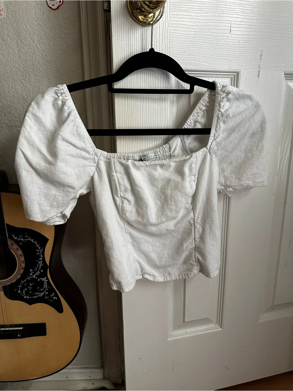 Abercrombie & Fitch White Puff-Sleeve Square Neck Blouse